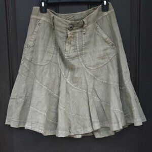 Esprit Women Flare Olive Green Linen Cotton Skirt Fashion Casual Wear Size 38